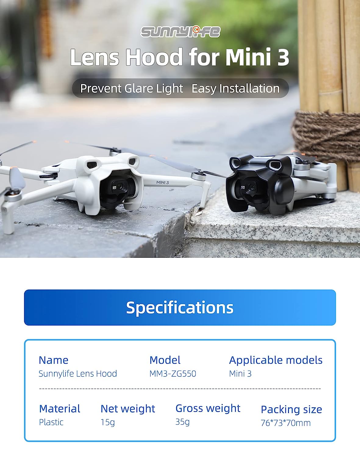 Lens Sun Hood for DJI Mini 3 Gimbal (Not for Mini 3 Pro) (view 7)