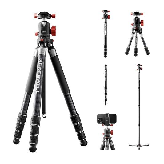 The Real Multi-Tripod 5-in-1 Carbon Fiber Design for Cameras & Smartphones, Tripod, Monopod, Trekking Pole, Desktop Mode – Up to 20kg Payload