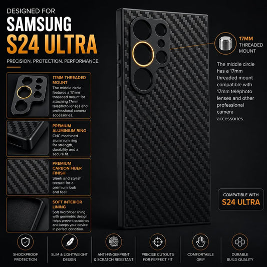 Phone Case Samsung Galaxy S24 Ultra  Supports 17mm Telephoto, Macro & Wide-Angle Lenses