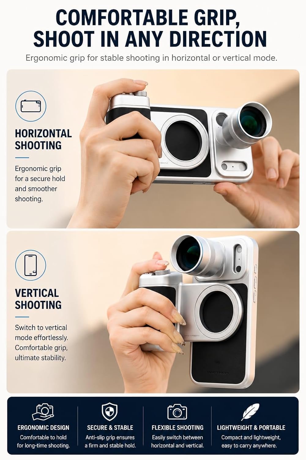 Getzget Magnetic Camera Handle Grip with Bluetooth Shutter For MagSafe iPhone & Android