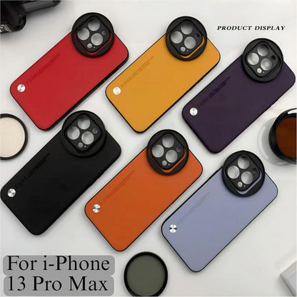 Phone Case For iPhone 13 Pro Max Attachable Aluminum Slot Support 58mm Lens Nd Filter Mobile Cover Accessories (Black)