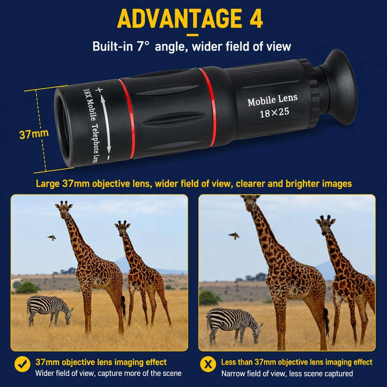 Getzget 18X Telephoto Lens For iPhone & Smartphones, Universal 17mm Mobile Camera Zoom Lens with Clip