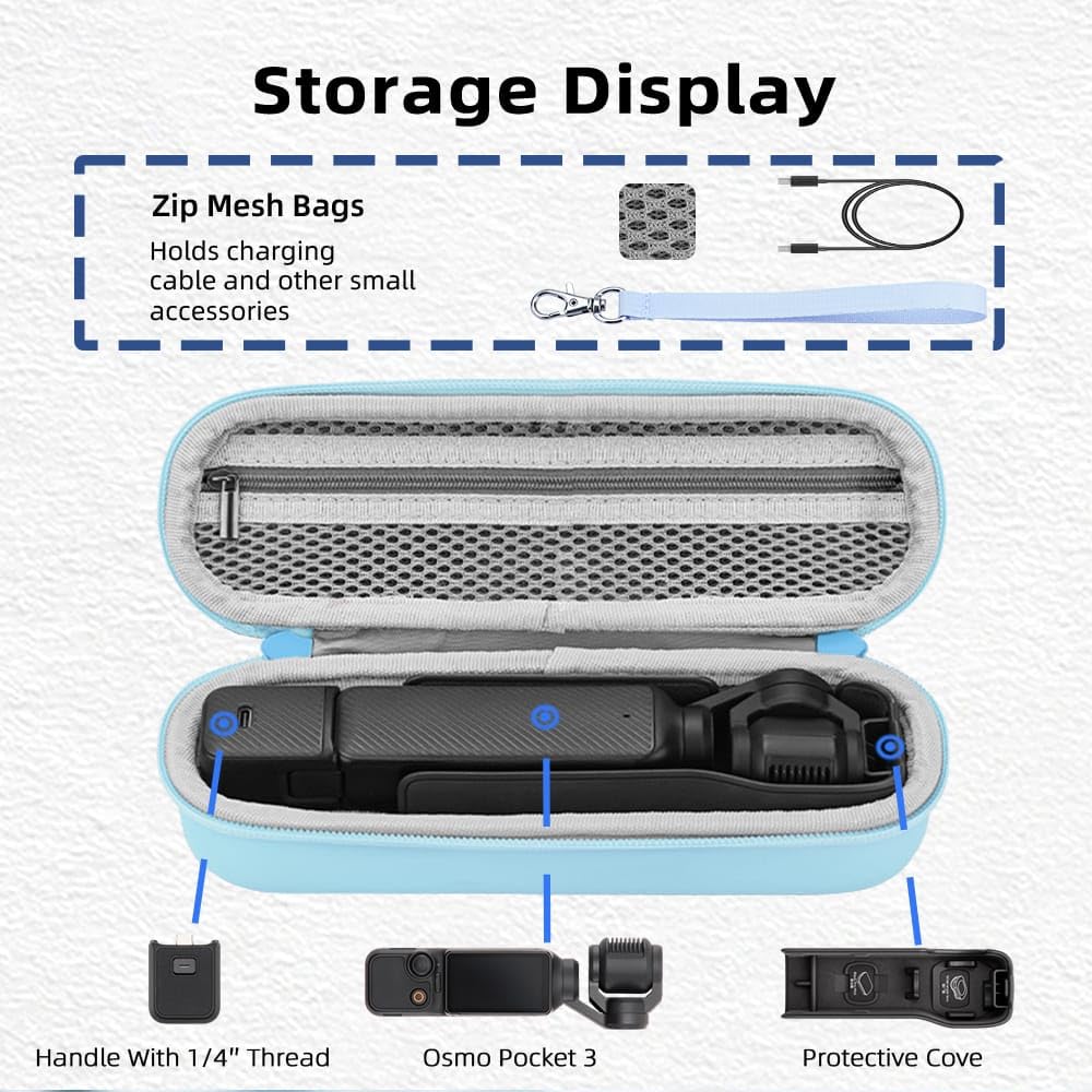 GetZget® Carrying Case Bag for DJI Osmo Pocket 3 Water Splash Proof Protective Storage Hand Luggage Bag Accessories (Sky Blue)