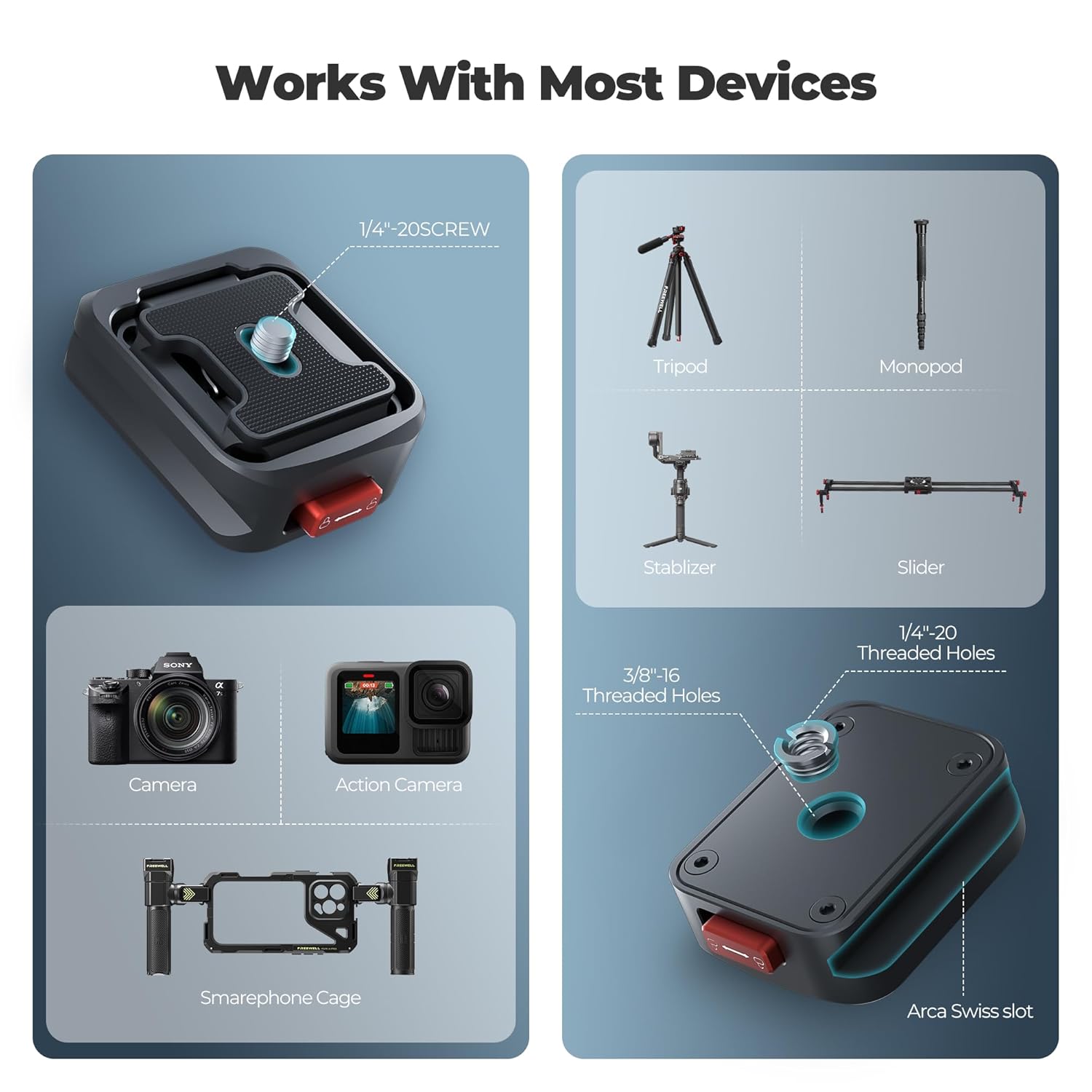 Freewell Tripod Quick Release Clamp for Fast Camera Mounting