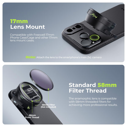 FREEWELL 1.33x Anamorphic Lens for iPhone & Samsung