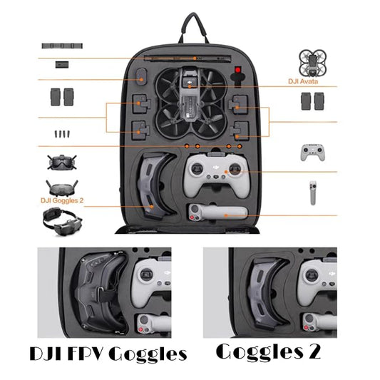 Dji Avata & Accessories with Safety Belt & EVA Foam Hard Shell Waterproof Backpack