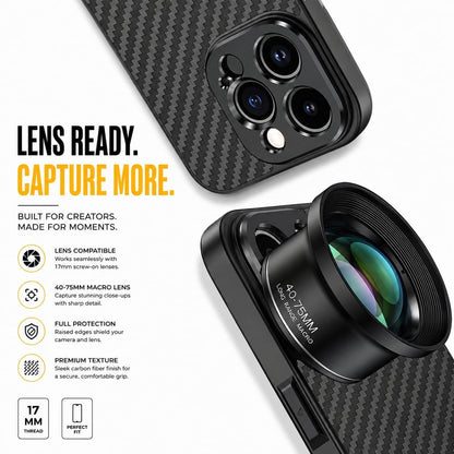 17mm Lens Mount Phone Case For iPhone 15 Pro | Supports 17mm Telephoto, Macro & Wide-Angle Lenses 