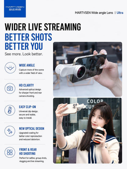Selfie Wide Angle Lens for Smartphones, Universal Clip-On Camera Lens with Holder Clip