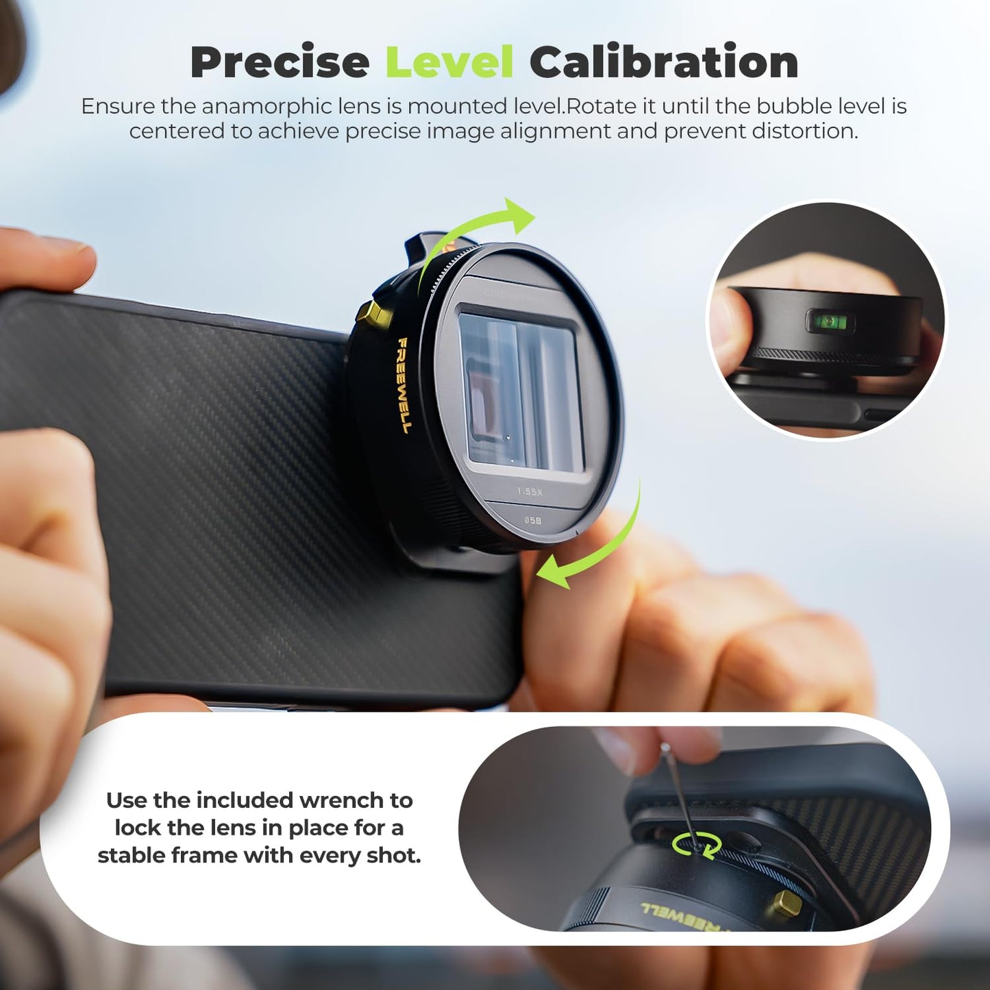 Freewell 1.55x Anamorphic Lens for iPhone & Samsung - 3-in-1 Streak (Neutral, Gold, Blue)