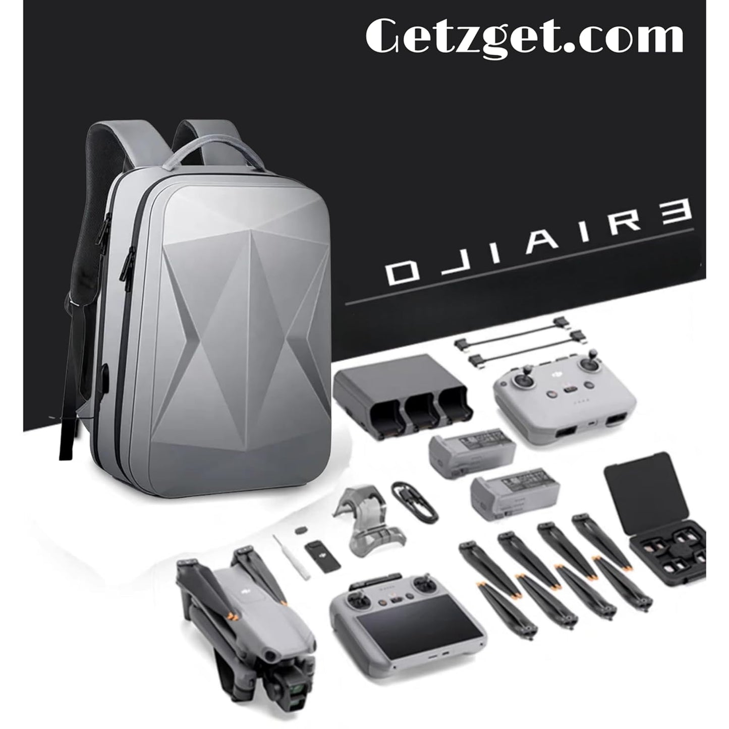  Multipupose Hard Waterproof Backpack for DJI Air 3 & Accessories Storage (Grey)