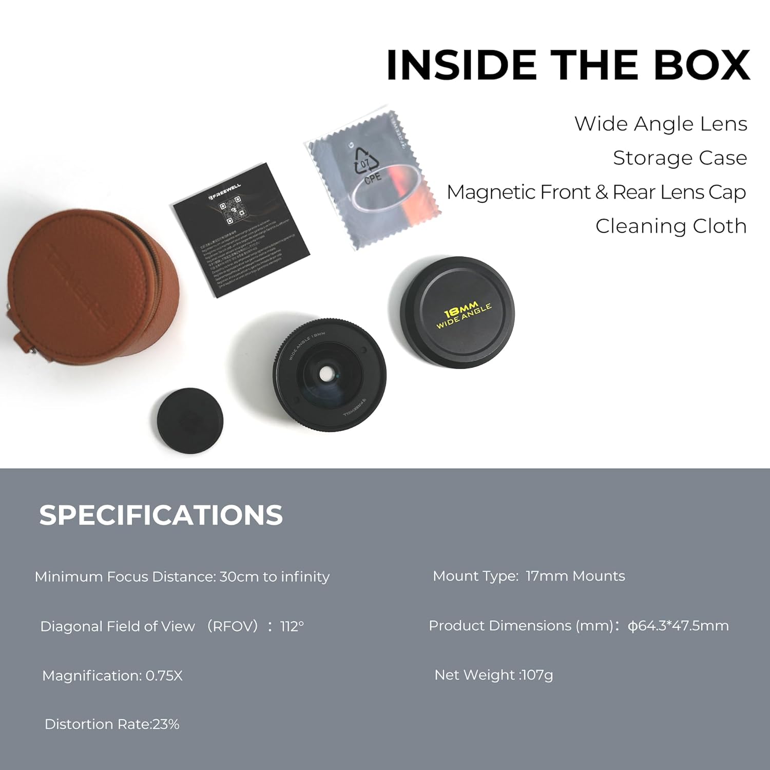 Freewell 18mm Wide Angle Lens for iPhone & Samsung 17mm Threaded Lens for Capturing Wider Scenes 