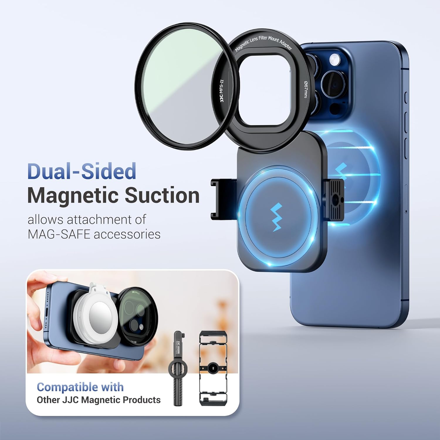 JJC 67mm Phone Lens Filter Adapter Mount for iPhone 16/15/14 Pro/Pro Max