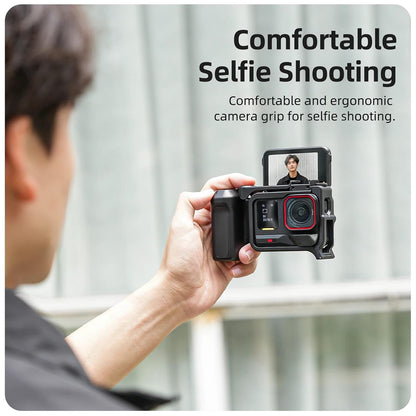 GetZget® Camera Protective Cage Frame For Insta360 Ace Pro/Ace Pro 2, Protective Mounting Case with Integrated Hand Grip, Accessory Mounting Frame for Vlogging, Travel, Shooting