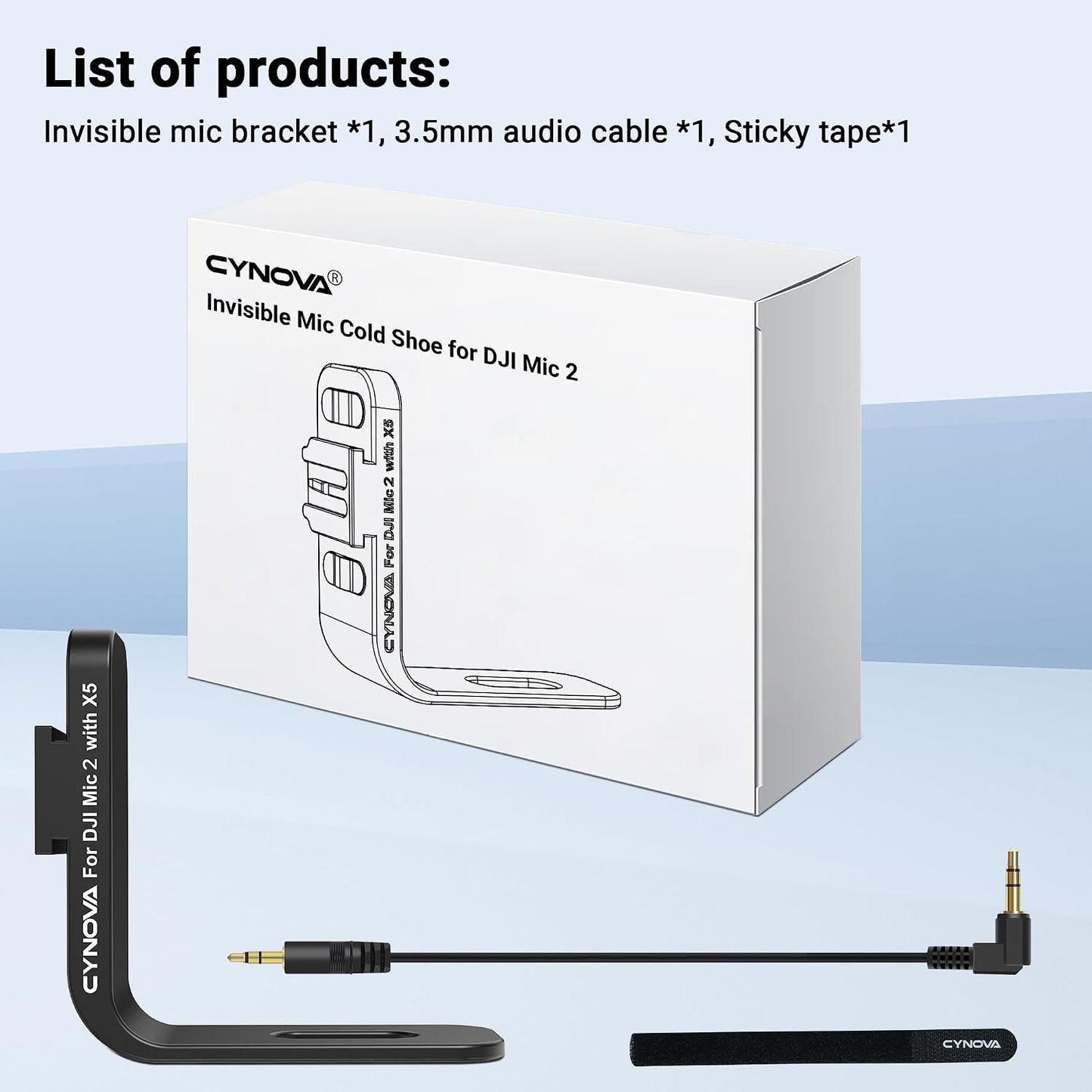 Invisible Mic Bracket for Insta360 X5 (with 3.5mm Audio Cable and Fixed Velcro）