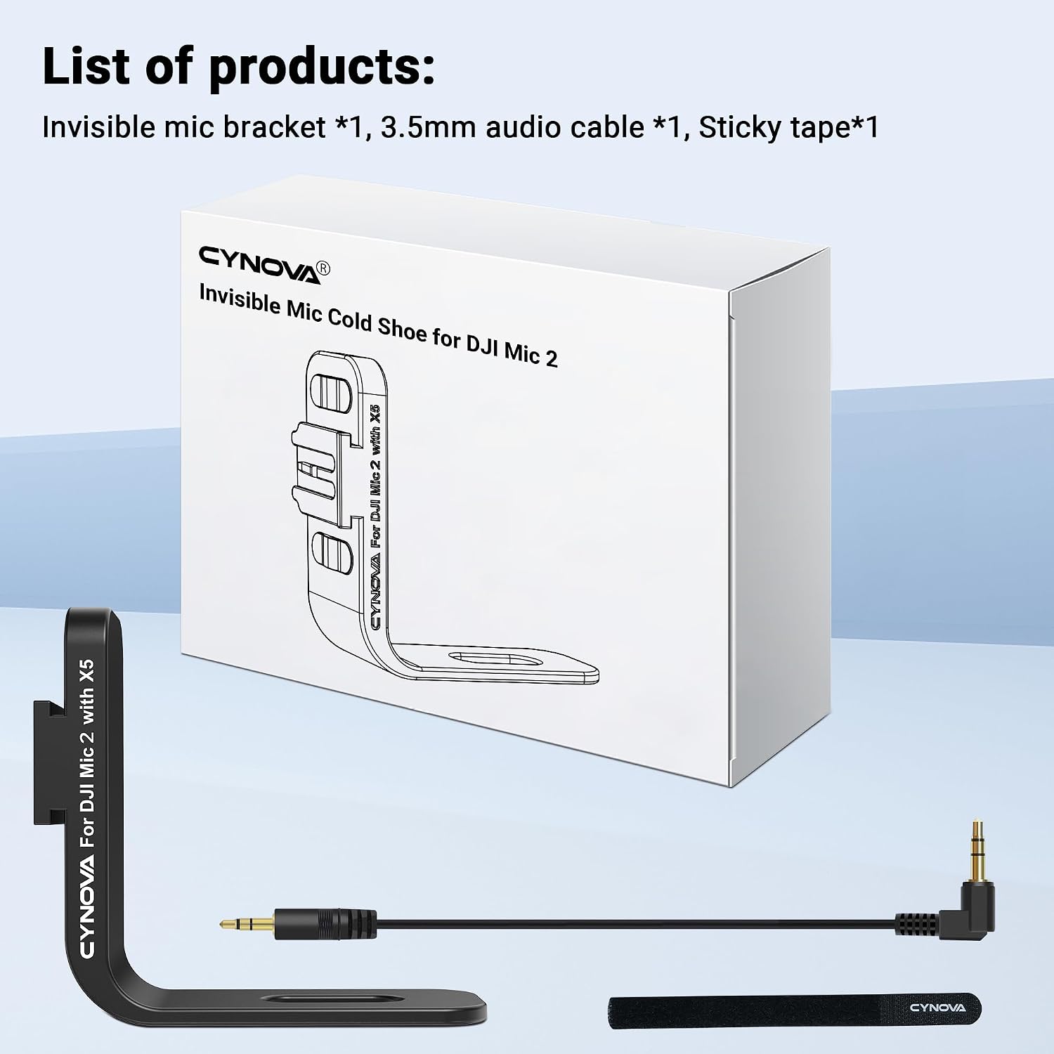 Invisible Mic Bracket for Insta360 X5 (with 3.5mm Audio Cable and Fixed Velcro）