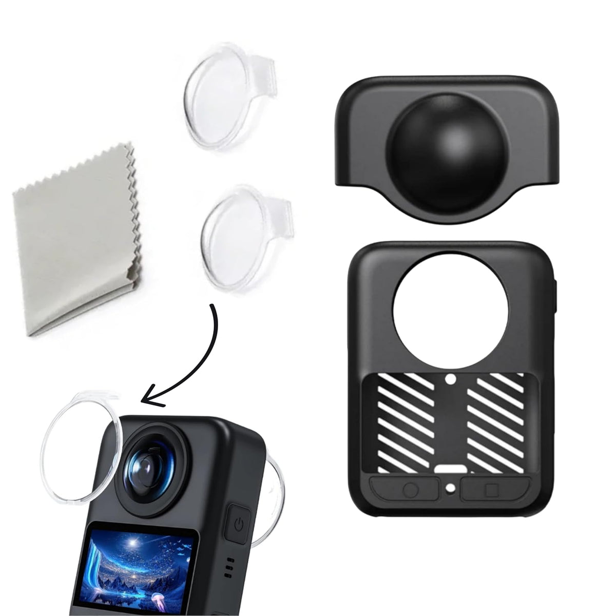 Silicone Cover For DJI Osmo 360 Camera Cover with Lens Cap + Lens Protector 
