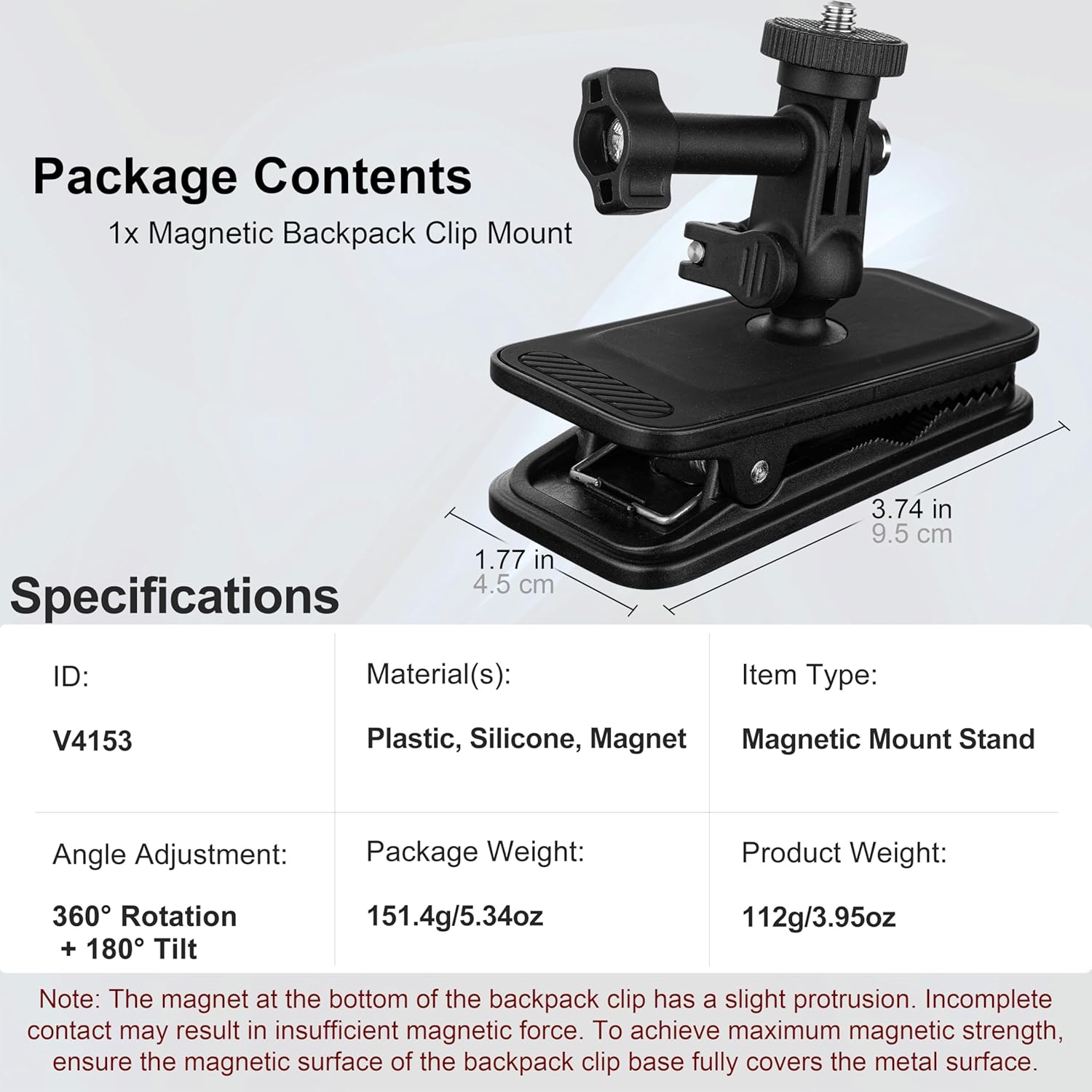 Magnetic Backpack Mount Clip, Universal 360° Swivel Action Camera Clip 