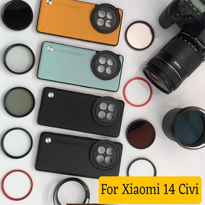 Phone Case For Xiaomi 14 CIVI for 58mm Lens ND Filter Attachable Metal Slot Mobile Cover (Black)