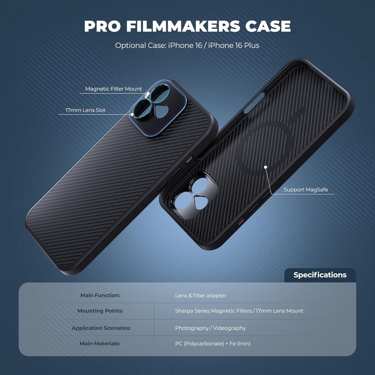 Freewell Pro Filmmaker Case for iPhone 16 (17mm Lens Mount, Black) (view 2)
