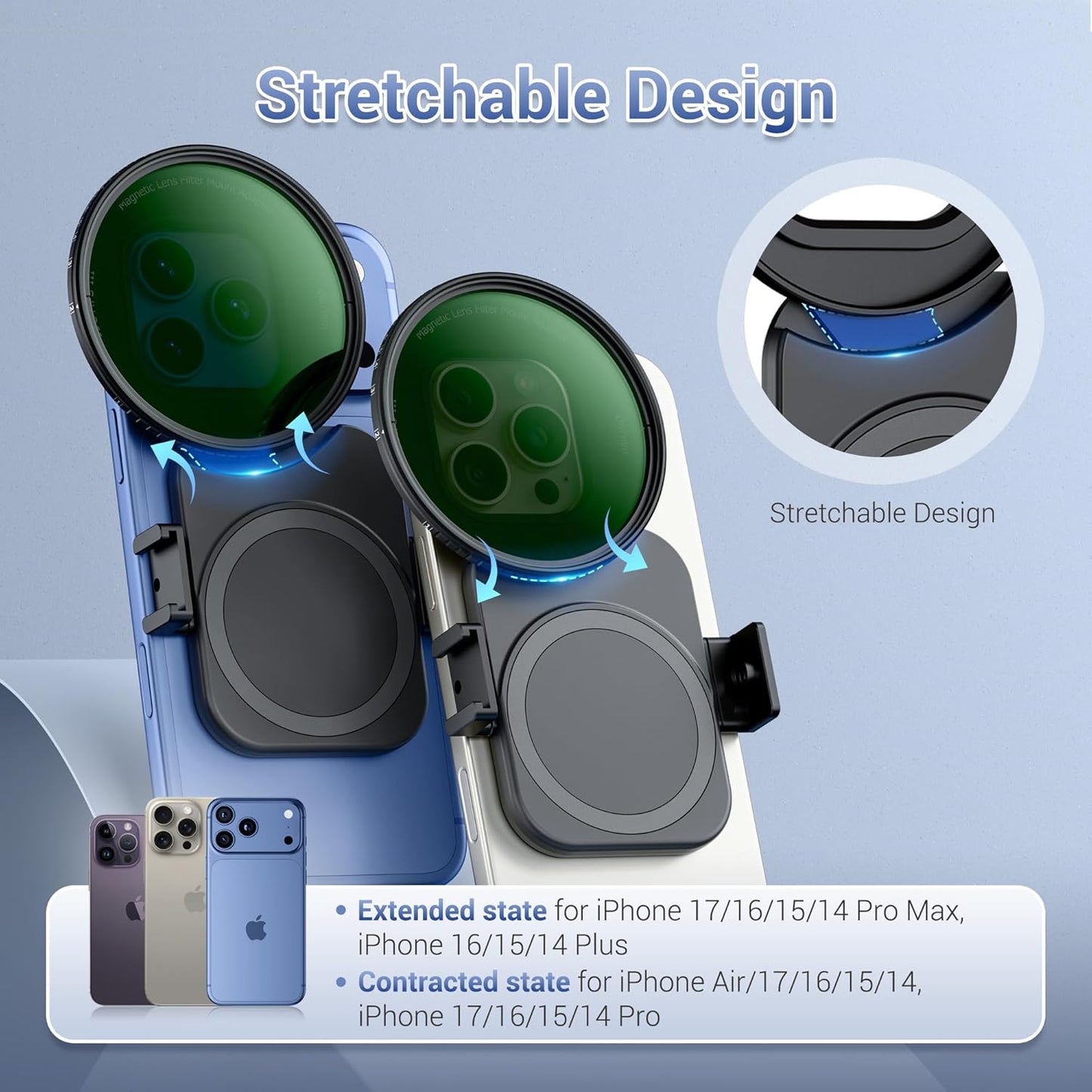 Getzget Phone Lens Filter Adapter Magnetic Mount For iPhone 17/16/15/14 Pro/ Max/ Air