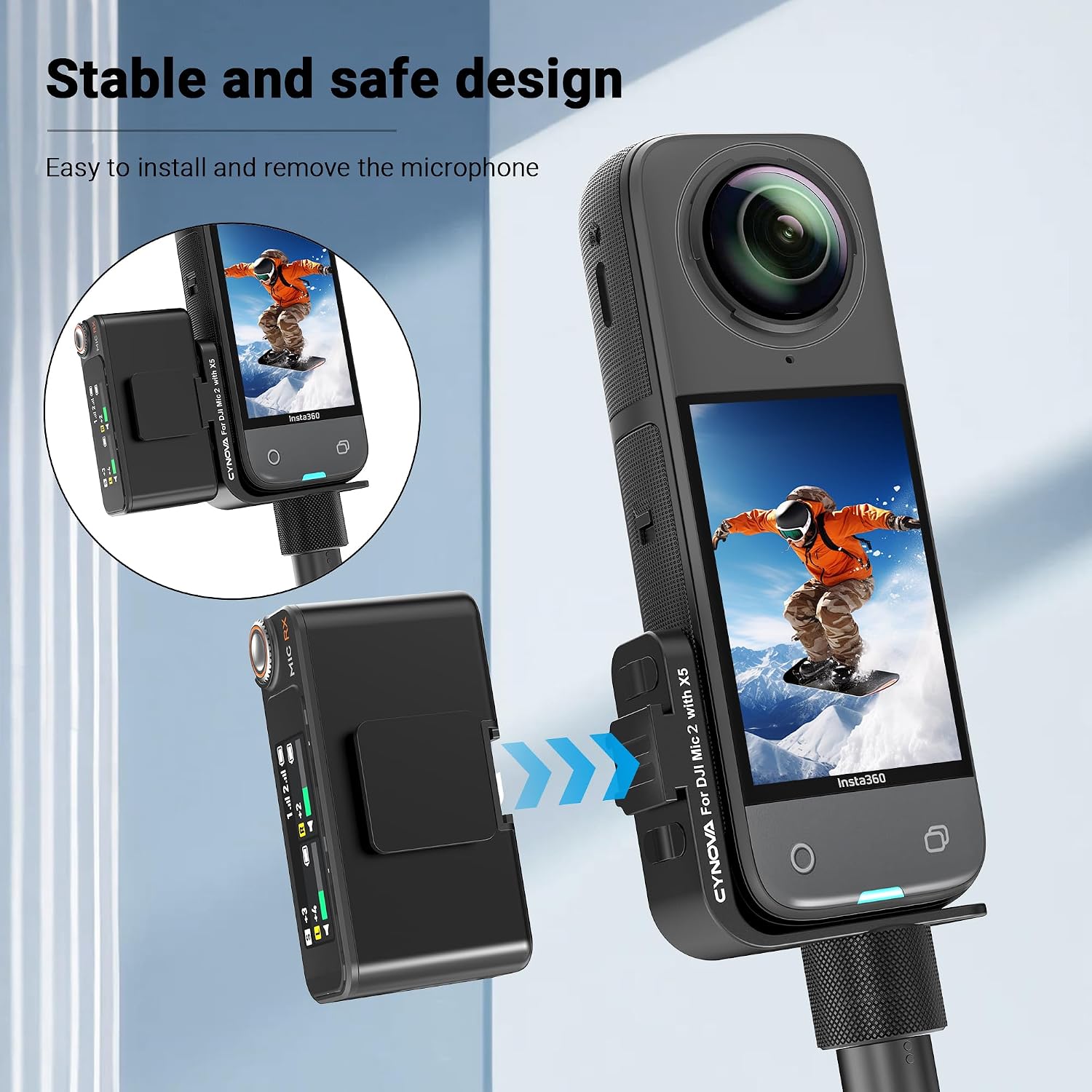 Invisible Mic Bracket for Insta360 X5 (with 3.5mm Audio Cable and Fixed Velcro)