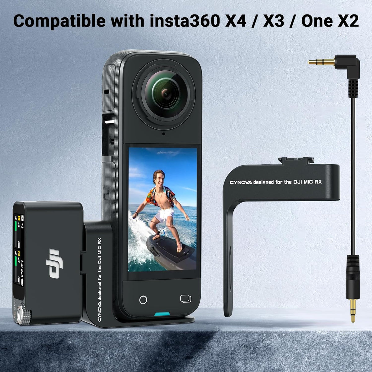 Cold Shoe Mic Mount for Insta360 X5, X4, X3 and DJI Mic 2 (3.5mm Cable) (view 4)