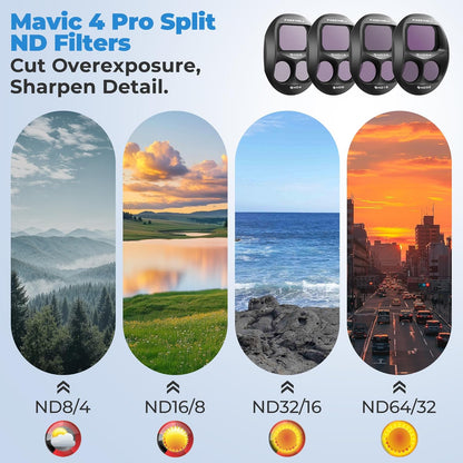 Freewell All Day 8-Pack Split ND & ND/PL Filters for DJI Mavic 4 Pro — Complete ND4 to ND64 Set with Polarizers for Full-Day Light Control, Glare Reduction & Vibrant Aerial Shots