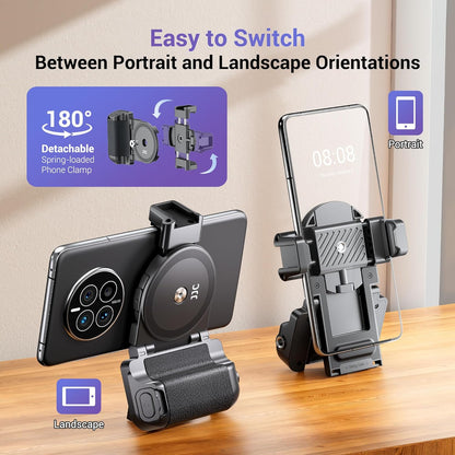 JJC Phone Camera Grip with Wireless Remote, Smartphone Remote Grip Handle with Adjustable Phone Clamp & Two Cold Shoe Mounts for iPhone Samsung Android Phone 
