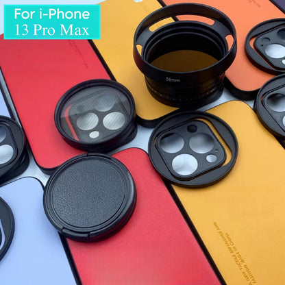 Phone Case For iPhone 13 Pro Max Attachable Aluminum Slot Support 58mm Lens Nd Filter Mobile Cover Accessories (Black)