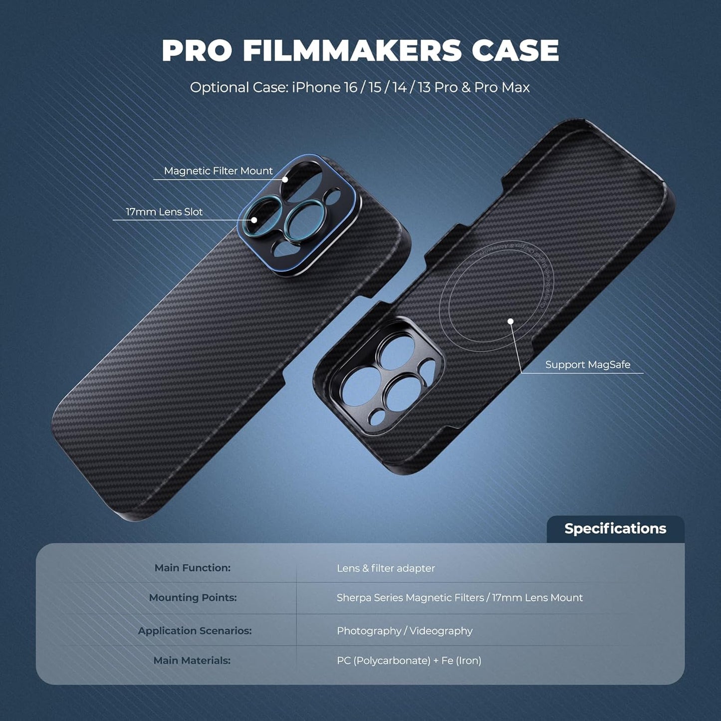 FREEWELL Pro Filmmaker Case for iPhone 16 Pro Max - 17mm Lens & Magnetic Filter Mount Black