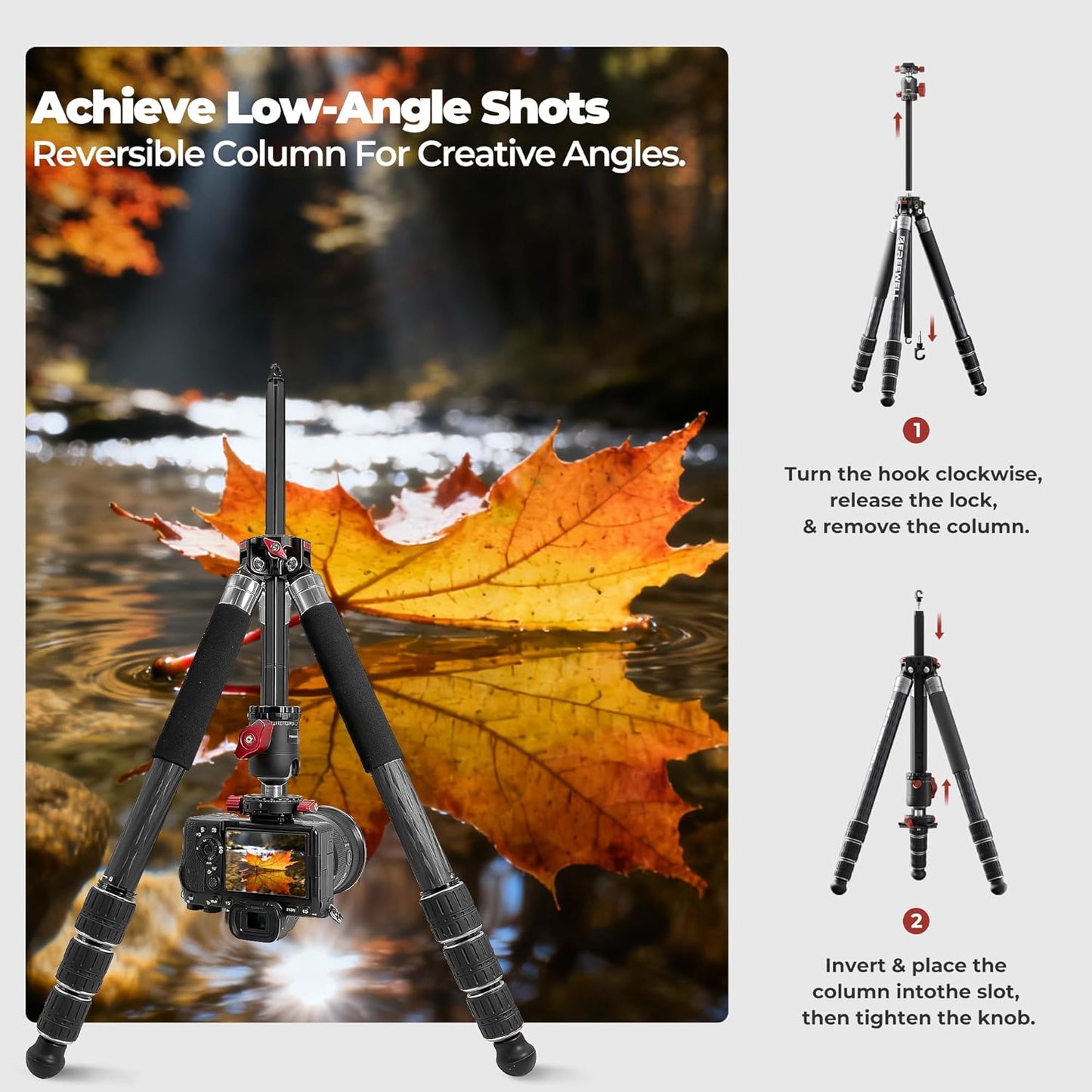 The Real Multi-Tripod 5-in-1 Carbon Fiber Design for Cameras & Smartphones, Tripod, Monopod, Trekking Pole, Desktop Mode – Up to 20kg Payload