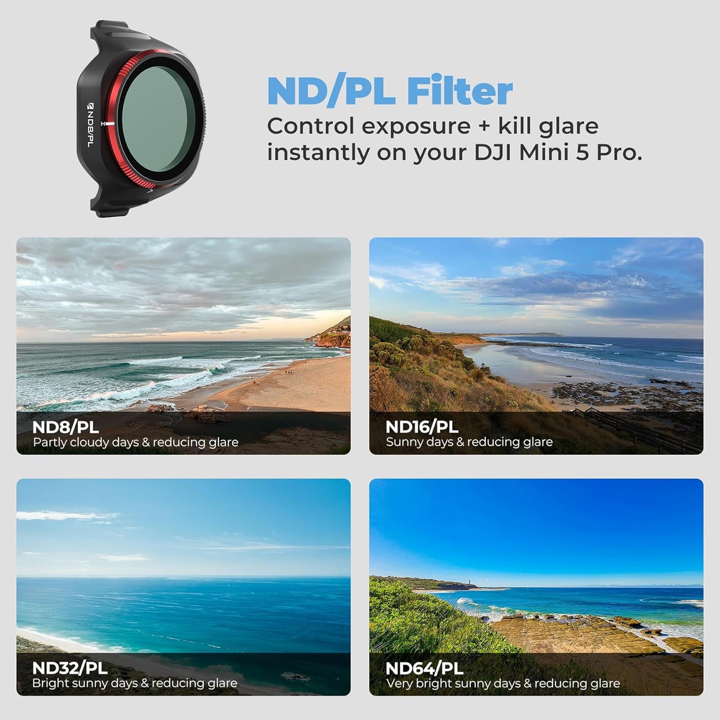 Freewell Bright Day 6-Pack ND/PL Filters for DJI Mini 5 Pro (ND8/PL, ND16/PL, ND32/PL, ND64/PL, ND128/PL & ND256/PL)