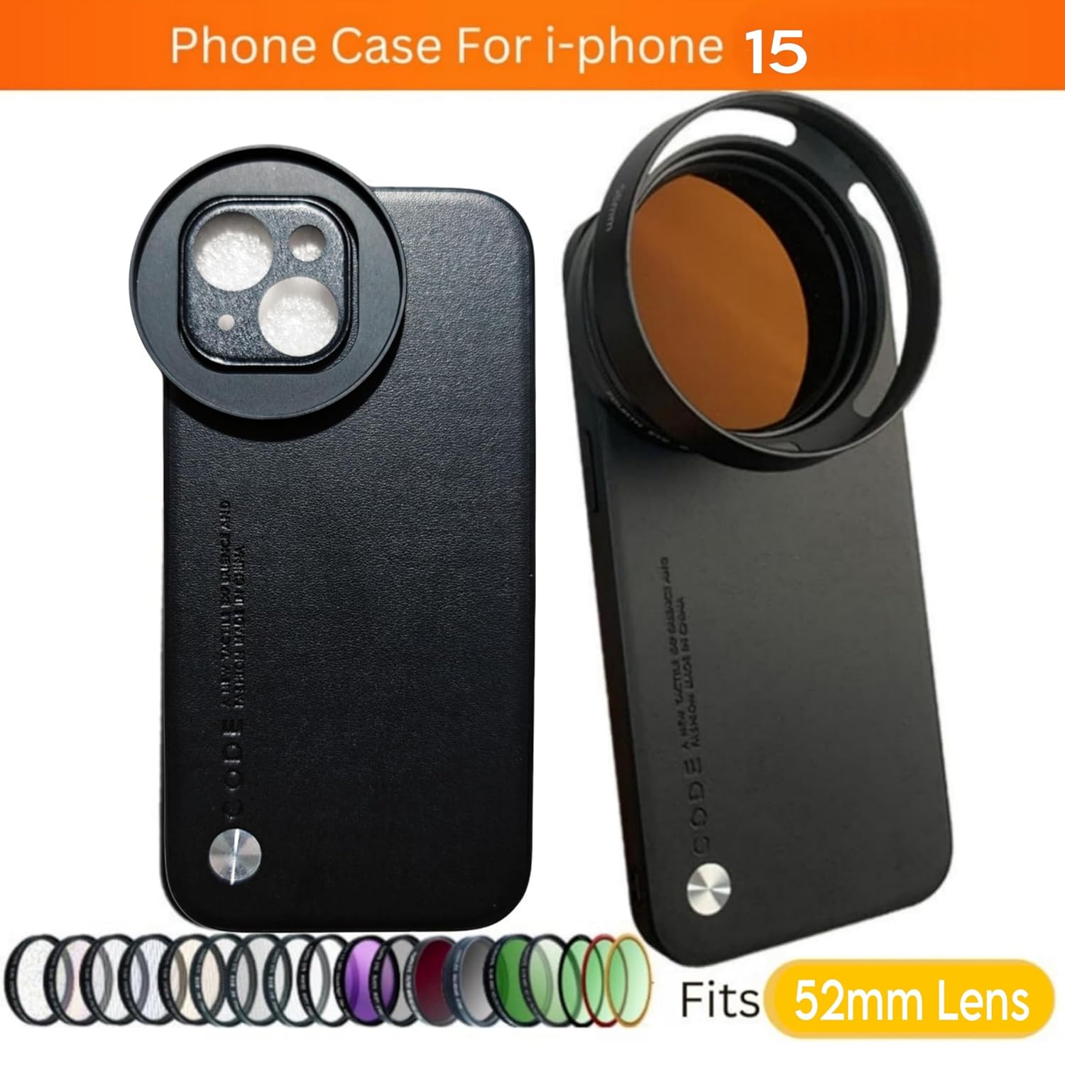 Phone Case For iPhone 15 for 52mm Lens Nd Filter Attachable Aluminum Slot
