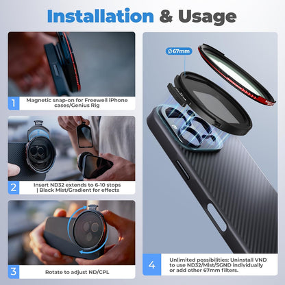 Freewell Pro Hybrid Magnetic Filter 1 to 10 Stop Variable ND/CPL with ND32, Soft Gradient 1.2 For iPhone Case & Cage
