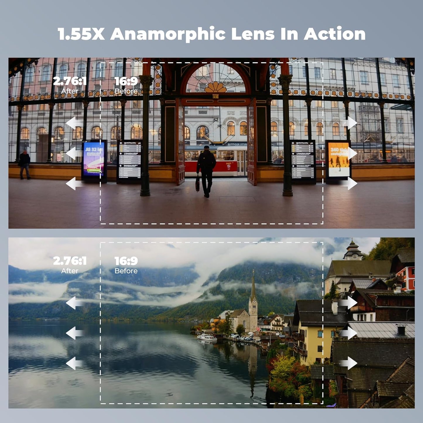 Freewell 1.55x Anamorphic Lens for iPhone & Samsung - 3-in-1 Streak (Neutral, Gold, Blue)