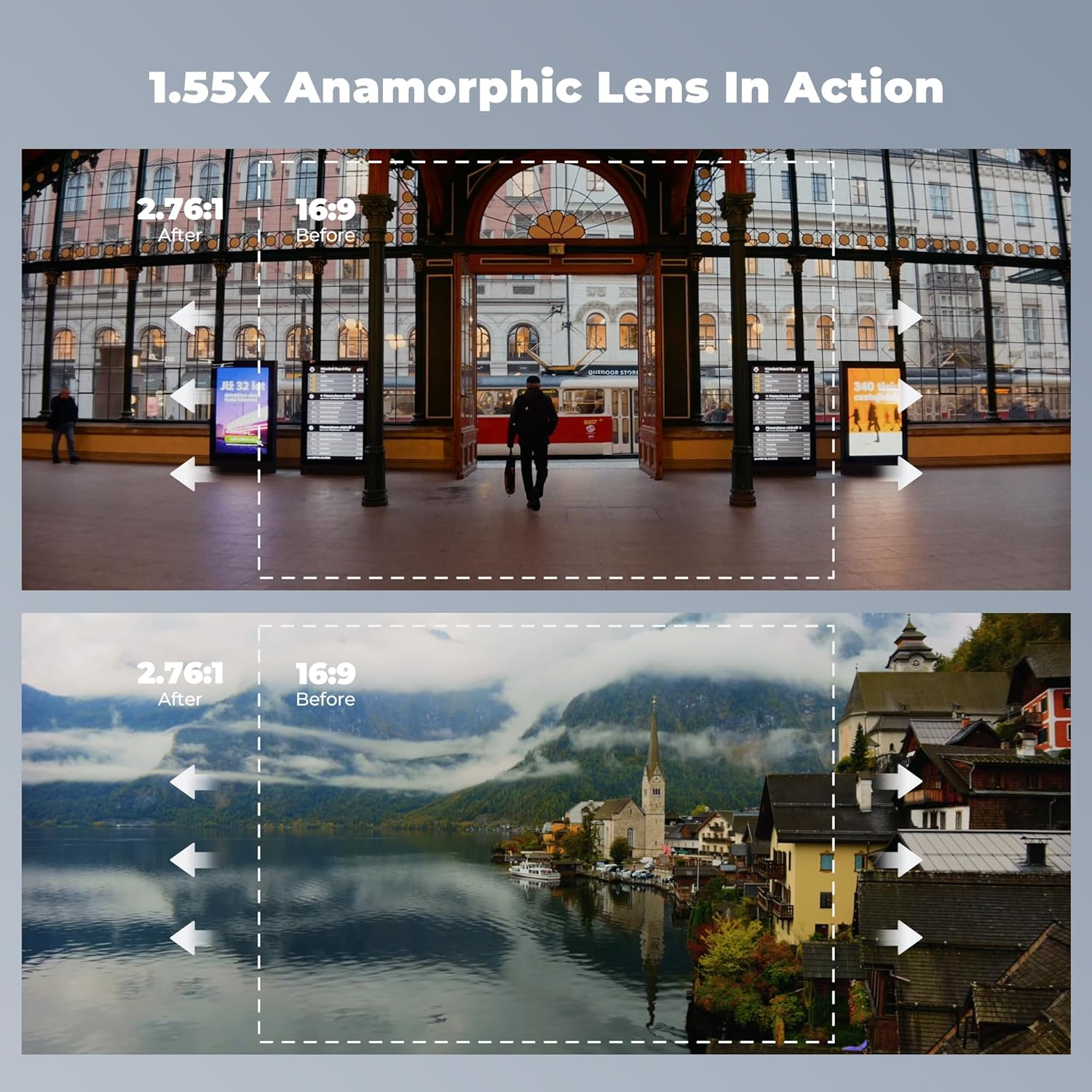 Freewell 1.55x Anamorphic Lens for iPhone & Samsung - 3-in-1 Streak (Neutral, Gold, Blue)