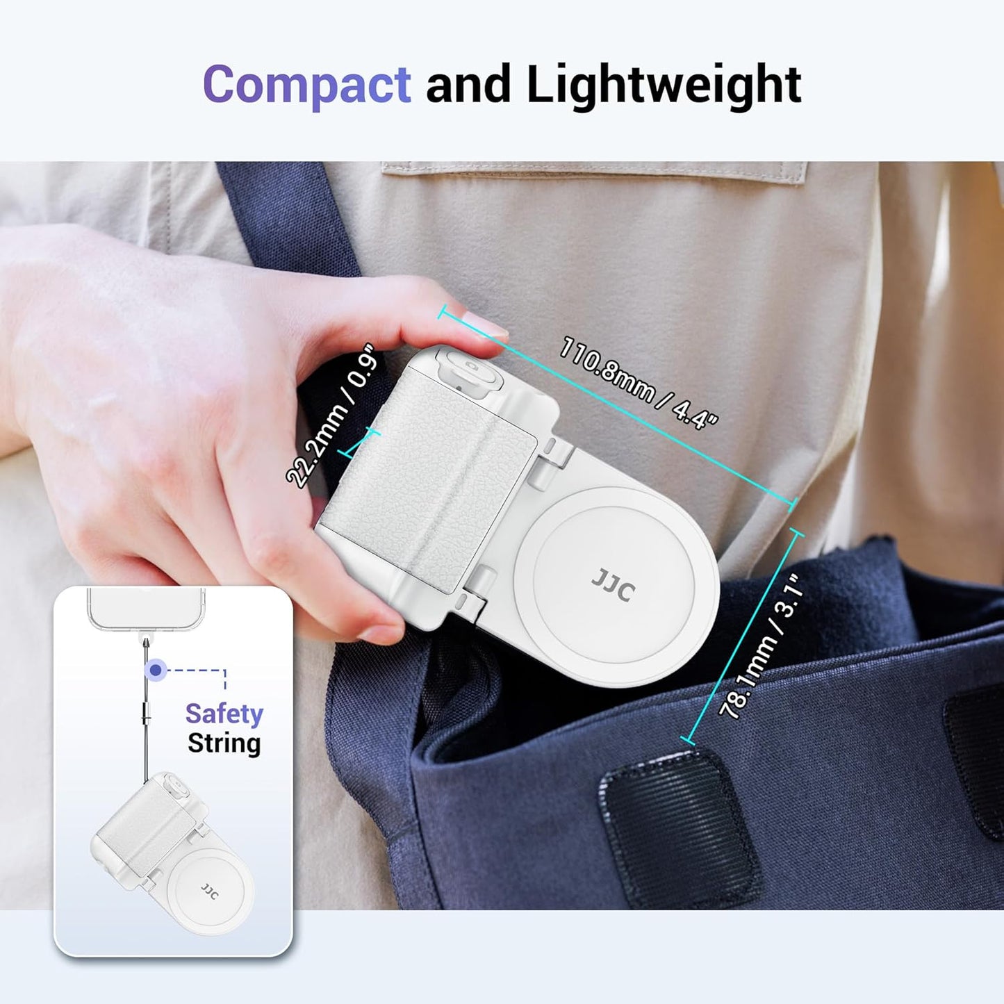 JJC Magnetic Phone Camera Grip Handle with Wireless Shutter Remote, Magsafe Camera Handle Bluetooth Bracket for iPhone Android Smartphone with 1/4” Tripod Screw for Video Photo Shooting (White)