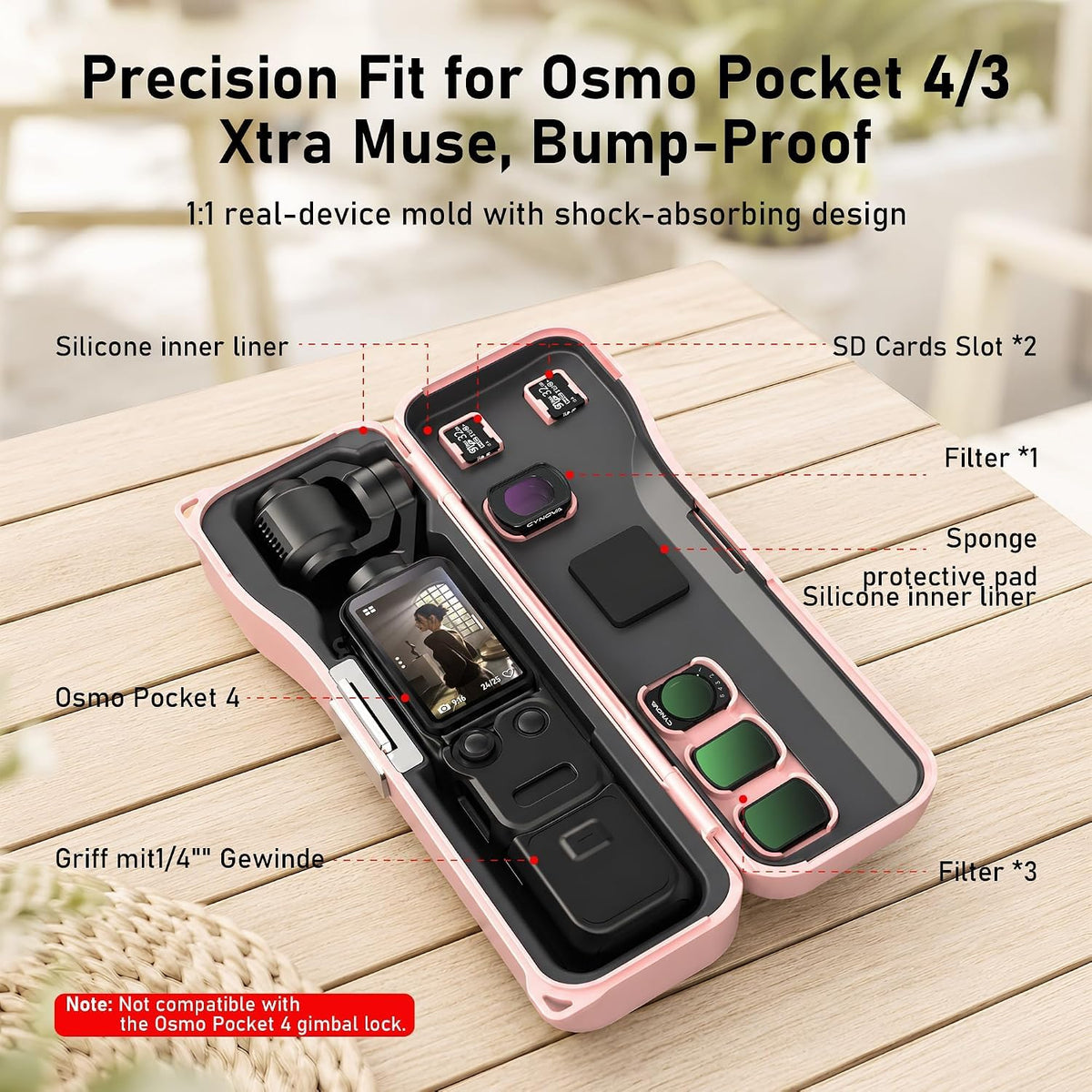 Cynova Protective Case For DJI Osmo Pocket 3 / Pocket 4, Cover (Pink)