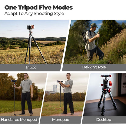 The Real Multi-Tripod 5-in-1 Carbon Fiber Design for Cameras & Smartphones, Tripod, Monopod, Trekking Pole, Desktop Mode – Up to 20kg Payload