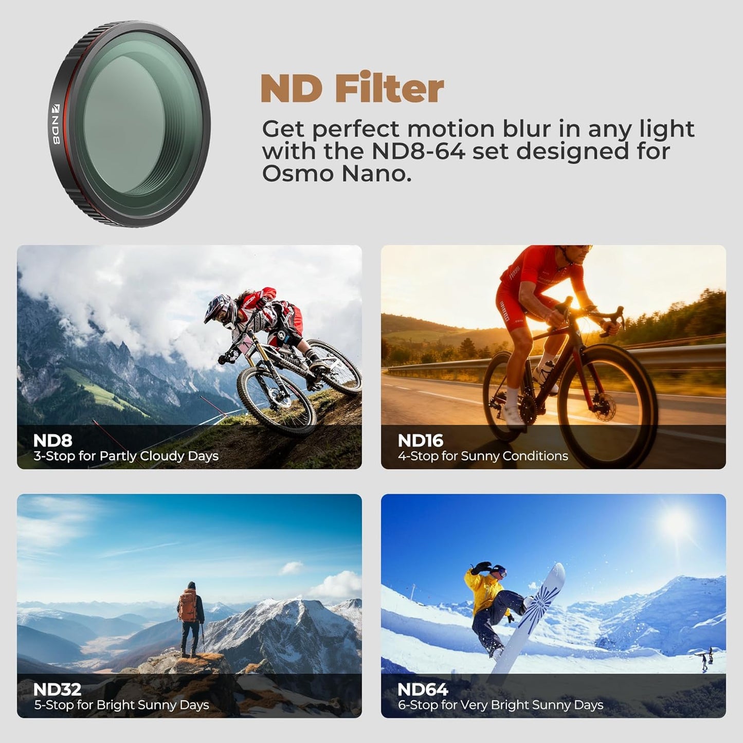 Freewell Standard Day Filter Kit for DJI Osmo Nano – ND8, ND16, ND32 & ND64 Filters