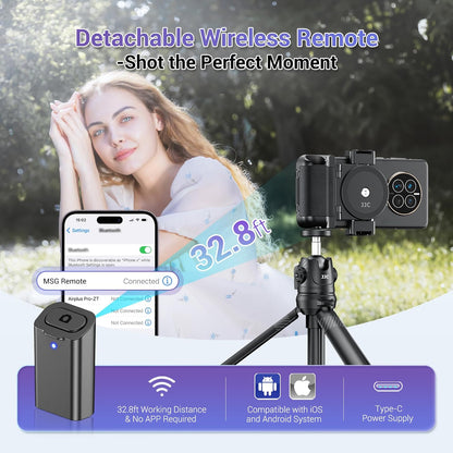 JJC Phone Camera Grip with Wireless Remote, Smartphone Remote Grip Handle with Adjustable Phone Clamp & Two Cold Shoe Mounts for iPhone Samsung Android Phone for Vlog Video Photo Shooting-Black