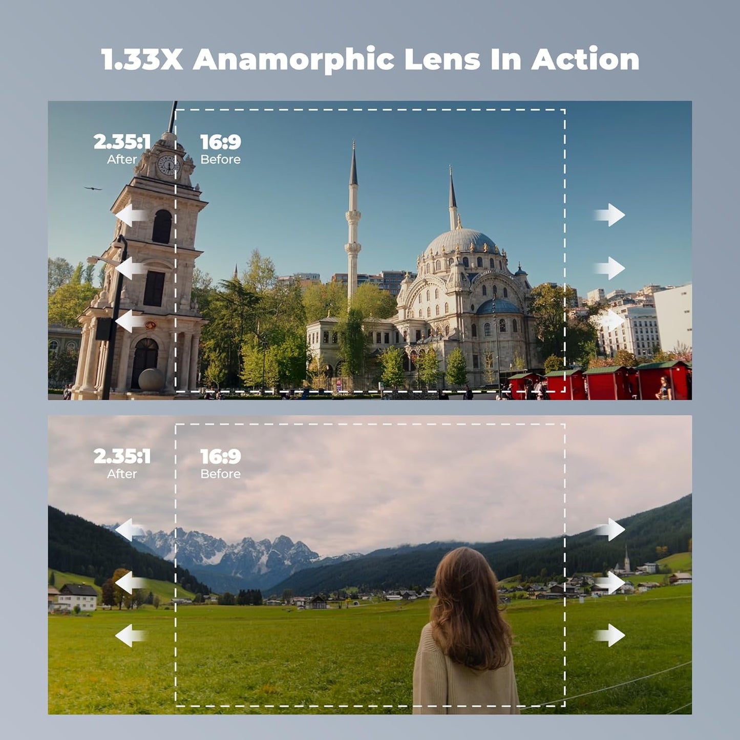 FREEWELL 1.33x Anamorphic Lens for iPhone & Samsung - 3-in-1 Streak Color (Neutral, Gold, Blue), Oval Bokeh, Compatible with 17mm Mount Systems