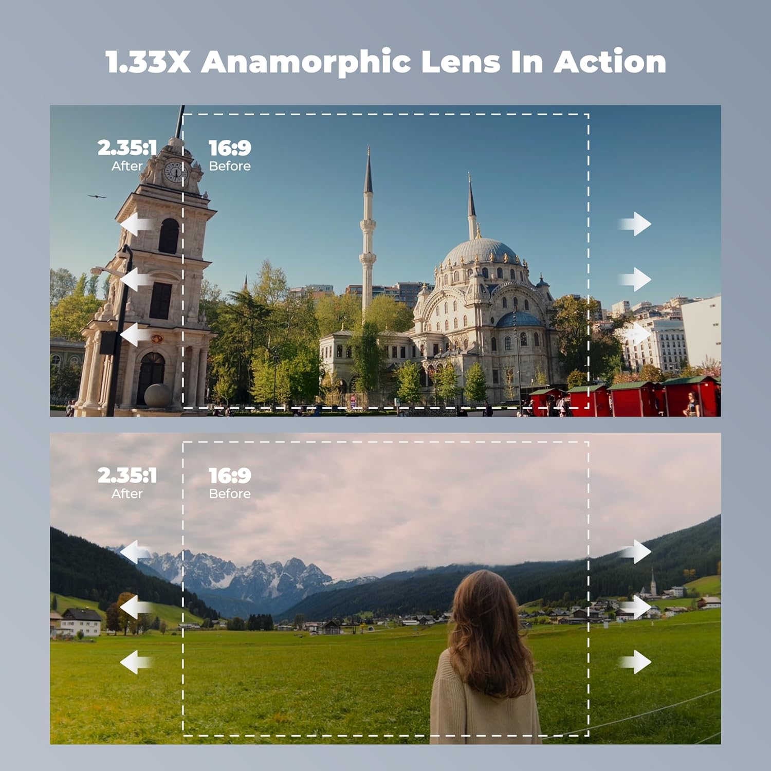 FREEWELL 1.33x Anamorphic Lens for iPhone & Samsung - 3-in-1 Streak Color (Neutral, Gold, Blue), Oval Bokeh, Compatible with 17mm Mount Systems