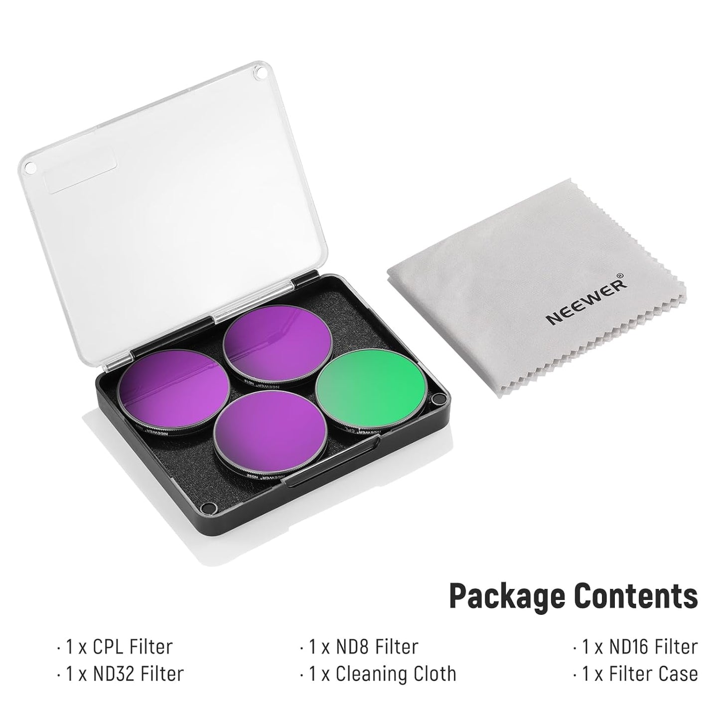 NEEWER Snap On ND Filter Set Compatible with DJI Osmo Action 3/4/5 Pro, 4 Pack ND8+ND16+ND32+CPL Neutral Density Polarizing Action Camera Accessories, Multicoated HD Optical Glass, FL-A76