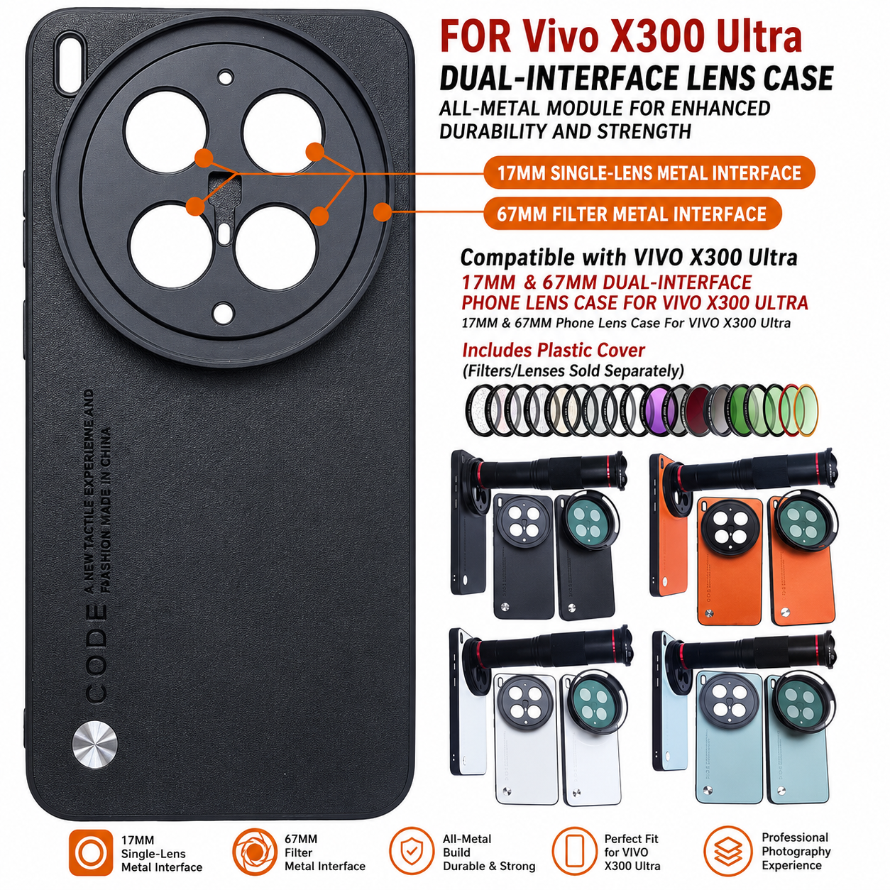 GetZget® 17mm Phone Case Compatible with Vivo X300 Ultra with Lens Cap Cover Support 67mm & 17mm ND Filter Lens Accessories (Black) (VIVO X300 ULTRA) | Magnetic Photography Case with External Lens Adapter