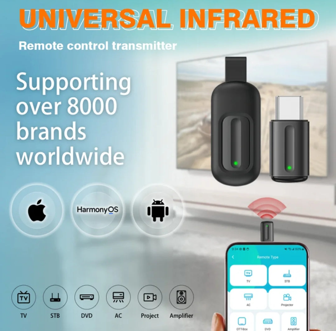 Ocrustar 7th Gen 2025 Mini Smartphone IR Remote Controller Adapter For Android & iOS iPhone Mini IR Blaster Universal Control All in One AC/TV/DTH/DVD/STB (Type-C)