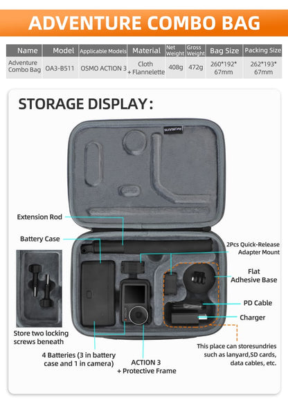 Adventure Combo Carrying Case Bag for DJI Action 3 Camera Travel Case