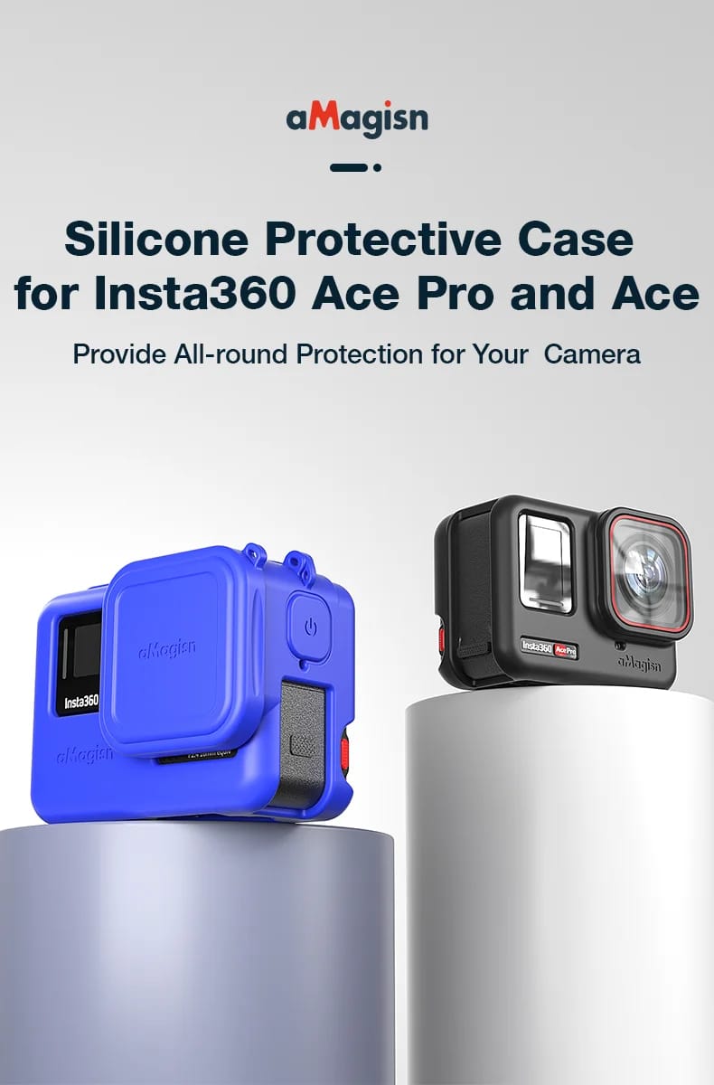 Silicone Case Cover for Insta360 Ace Camera Skin with Lens Cap – Blue