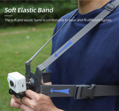 360° Rotation Adjustable Chest Mount Harness Strap for Action Cameras | Hands-Free Chest Band with Quick Release Buckles