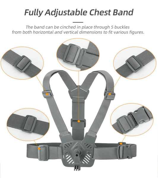 360° Rotation Adjustable Chest Mount Harness Strap for Action Cameras